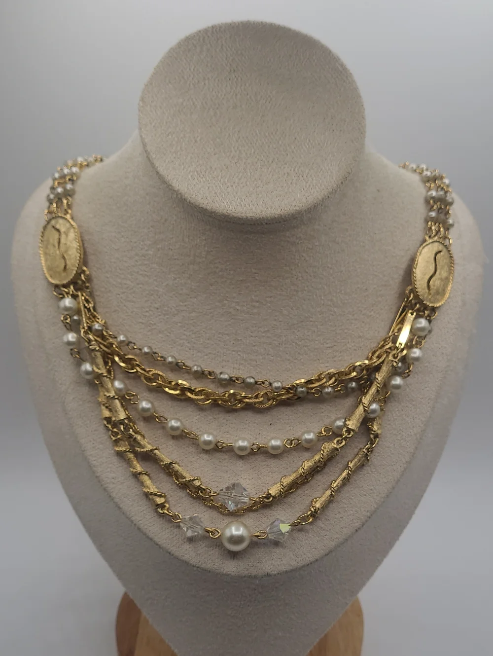 Gold Multi-Strand Pearl & Chain Necklace